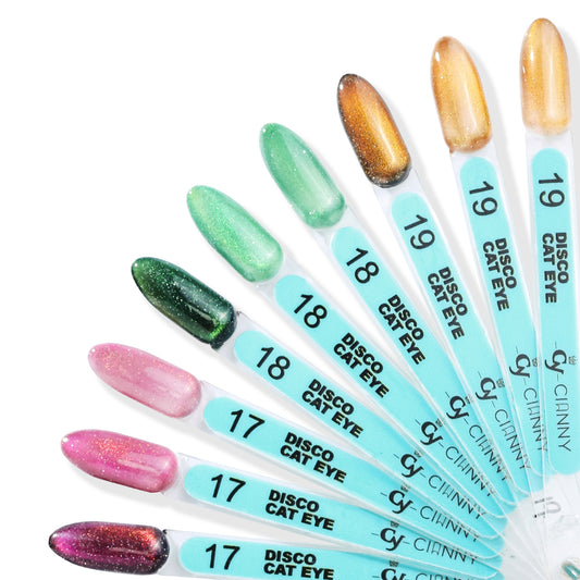 Gel polish con efecto ojo de gato, partículas magnéticas generan diversas luces y colores en las uñas. Nueva colección efecto bicolor con destellos y microglitter.
