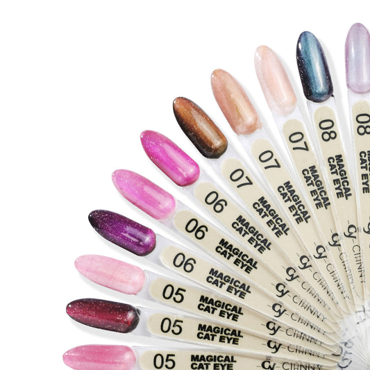 Gel polish con efecto ojo de gato, partículas magnéticas generan diversas luces y colores en las uñas. Nueva colección efecto bicolor con destellos y microglitter.
