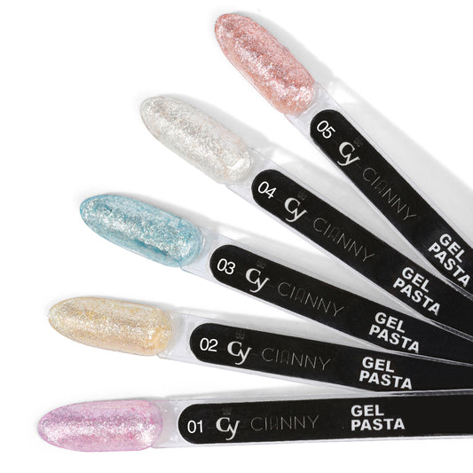 Gel pasta de alta saturación de pigmentos y microglitter.