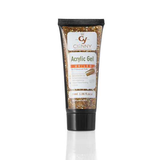 Acrygel, producto ideal para construir o alargar las uñas, fácilmente moldeable aporta resistencia y dureza. Bellos colores con glitter añadido.