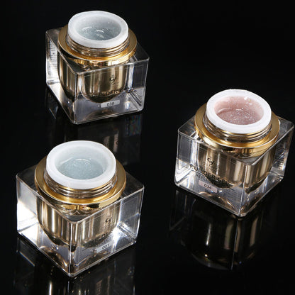Gel de construcción, de alta viscosidad y resistencia para construir uñas. Colores reflectivos que se activan con la luz.