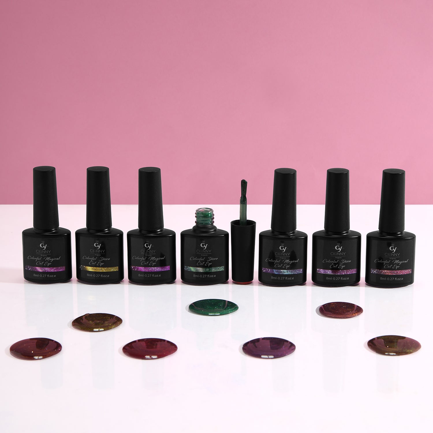 Gel polish con efecto ojo de gato, partículas magnéticas generan diversas luces y colores en las uñas. Nueva colección efecto bicolor con destellos y microglitter.