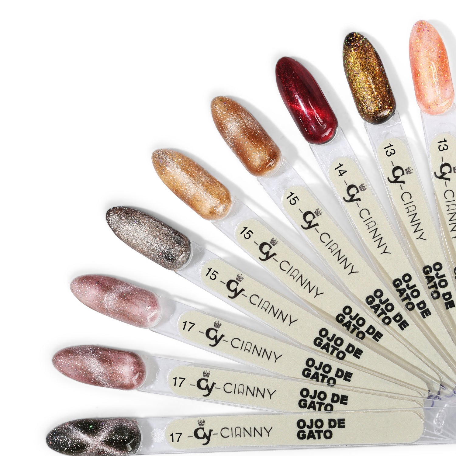 Gel polish con efecto ojo de gato, partículas magnéticas generan diversas luces y colores en las uñas. Con destellos en glitter y microglitter.