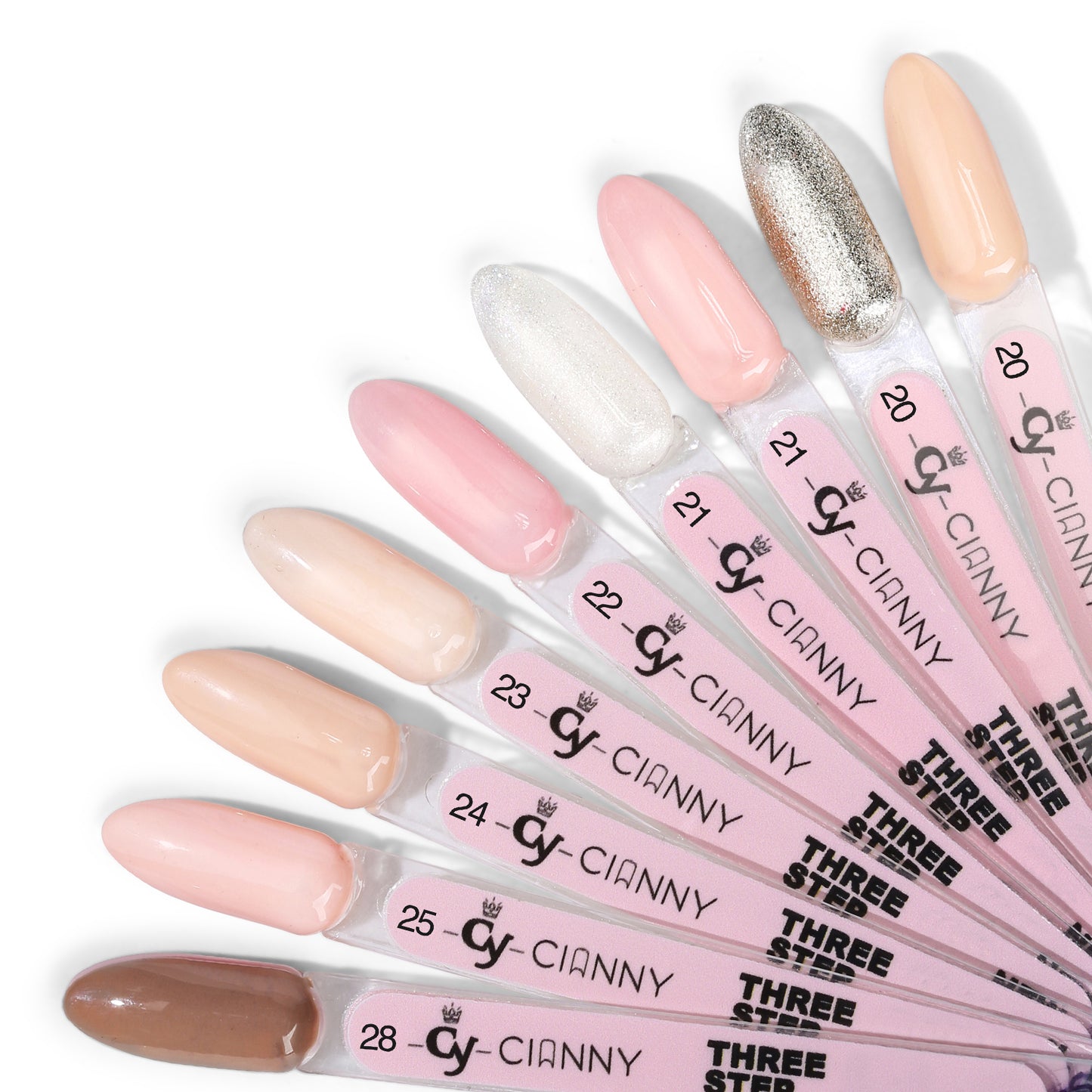 Gel polish de alta pigmentación y con colores vibrantes de alta saturación y destellos.