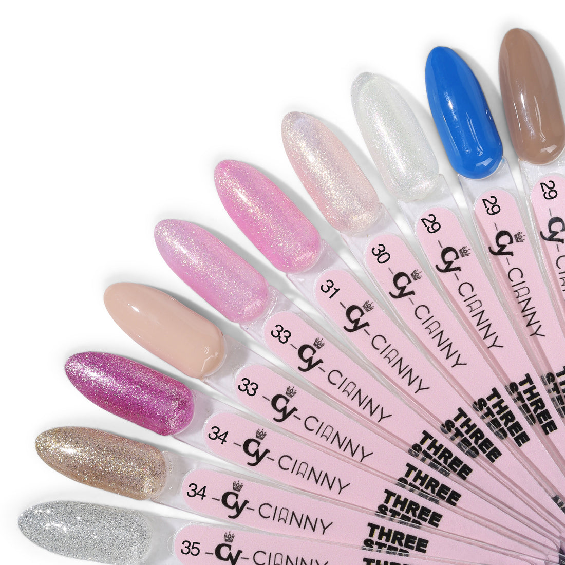 Gel polish de alta pigmentación y con colores vibrantes de alta saturación y destellos.