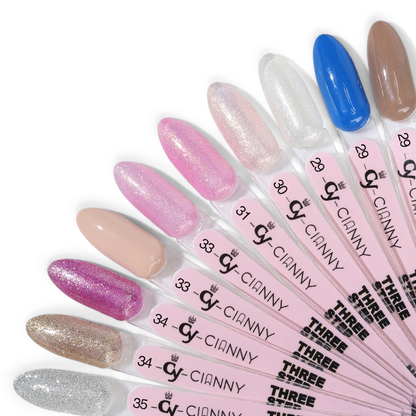 Gel polish de alta pigmentación y con colores vibrantes de alta saturación y destellos.
