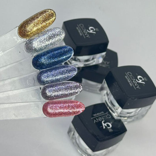 Gel de extrema saturación con microglitter y color.