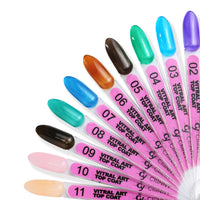 Top coat con color, gel traslucido con diversas tonalidades.